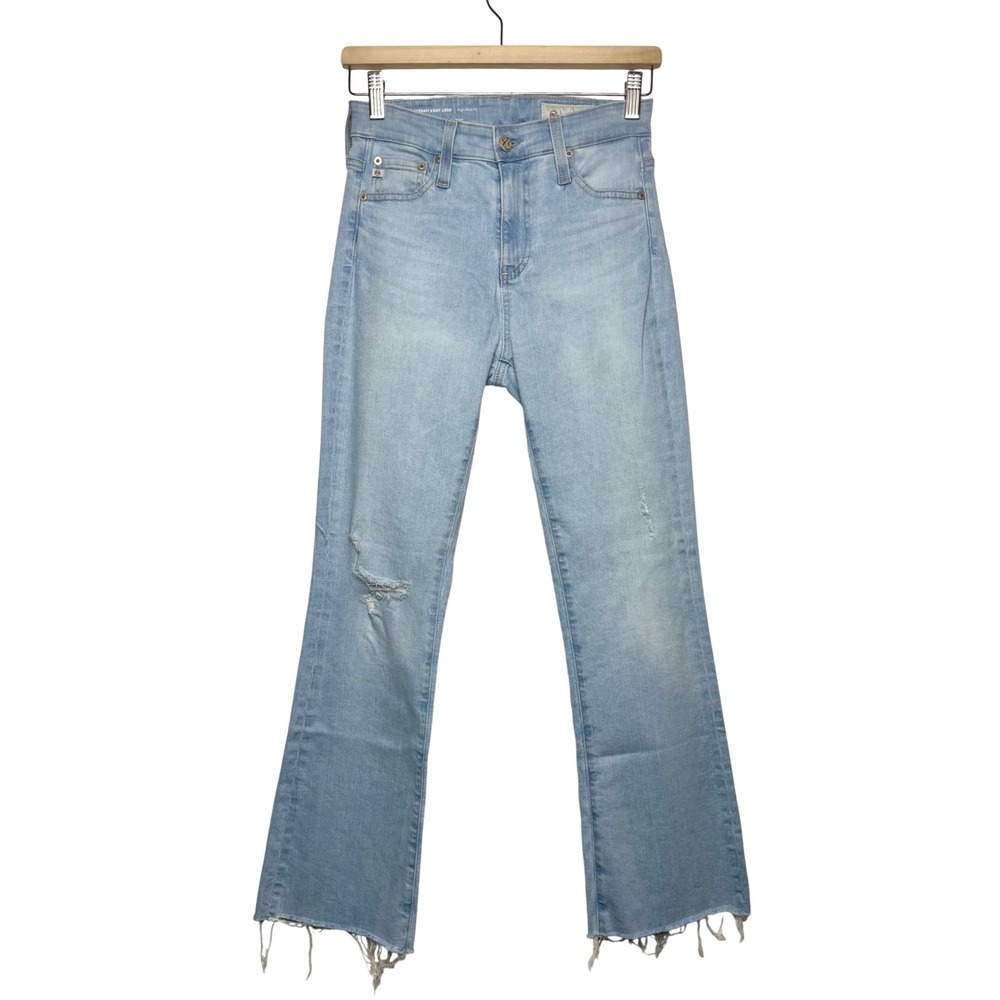 AG Adriano Goldschmied Farrah Boot Crop High Rise Distressed Jeans Light Wash 25